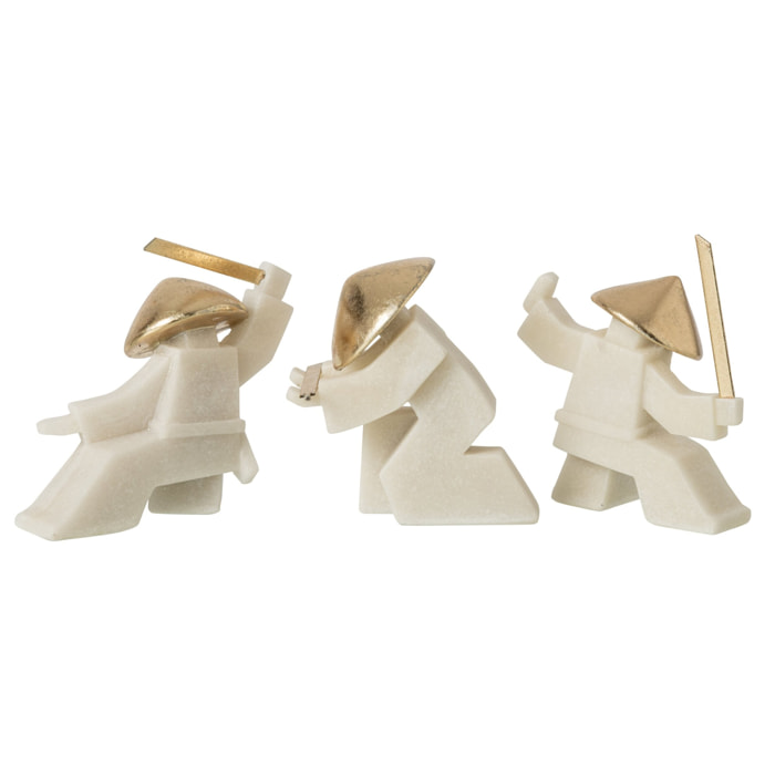 J-Line Figurine art martial - résine - blanc/doré - assortiment de 3