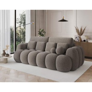 Dorian - Canapé droit 3 places bubble convertible avec coffre en tissu bouclette - Gris