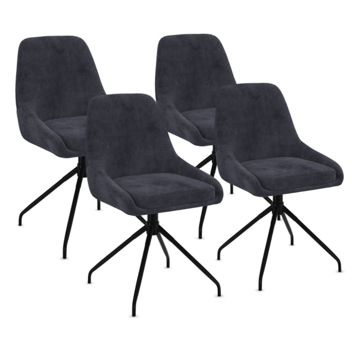 Chaises Olivia pivotantes velours et pieds métal - Gris anthracite