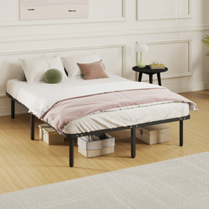 Somier 140x190 cm, Altura 26 cm, Estructura de Cama de Plataforma de Acero con Espacio de Almacenamiento Debajo y Láminas de Álamo, Fácil de Montar, Carga 350 kg, Negro