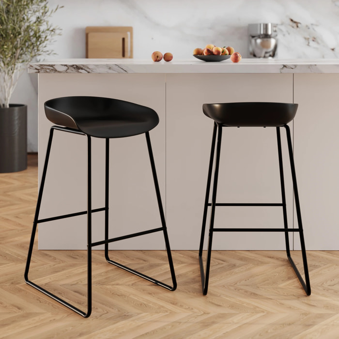 Lot de 2 chaises de bar noire H76cm - Yoshi