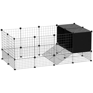 Cage parc enclos modulable rongeurs petits animaux 31 panneaux acier PP noir