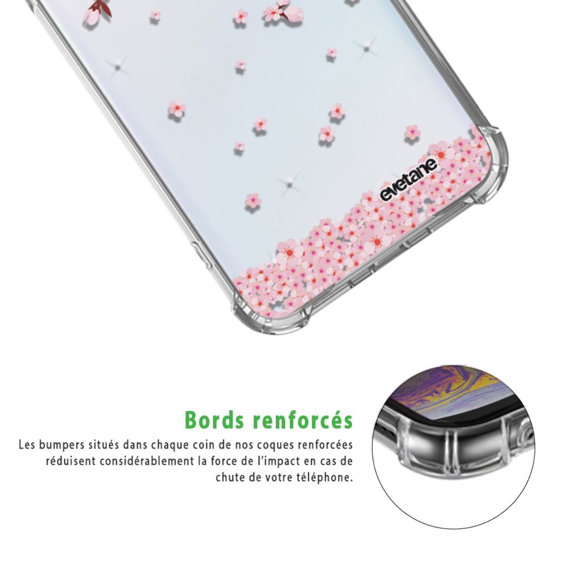 Coque Samsung Galaxy A20e anti-choc souple angles renforcés transparente Chute De Fleurs Evetane.