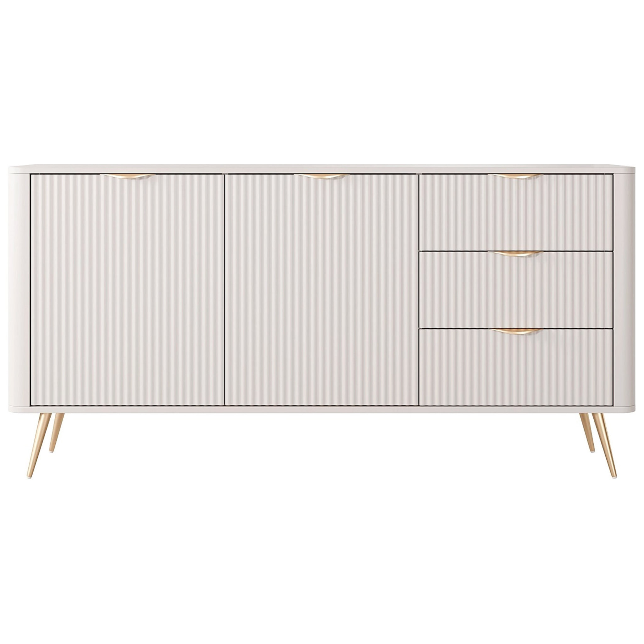 Madia Soggiorno Con 2 Ante e 3 Cassetti Credenza Salvaspazio Design Moderno Elegante Per Soggiorno Camera Con Piedini Slanciati 163 x 81 x 38 Cm Beige