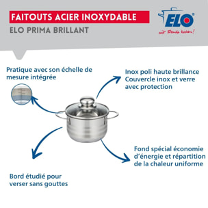 Ensemble de 2 Poêles de cuisson 28 et 32 cm et 1 faitout 16 cm Elo Profi Brillant