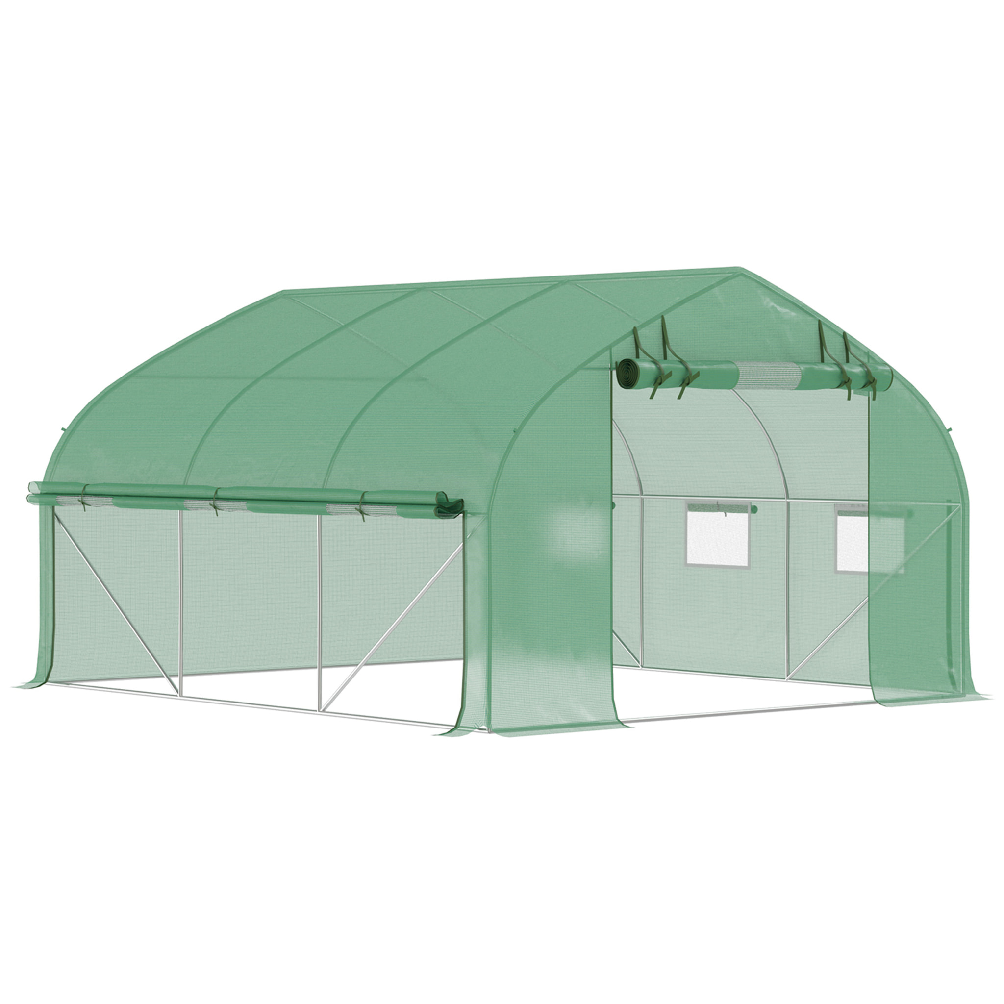 Invernadero de Túnel 347x300x200 cm Invernadero de Jardín con Puerta Enrollable 6 Ventanas Cubierta PE 140g/m² Estructura de Acero Galvanizado para Cultivos Plantas Flores Verde