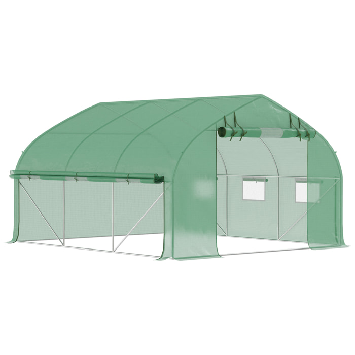 Invernadero de Túnel 347x300x200 cm Invernadero de Jardín con Puerta Enrollable 6 Ventanas Cubierta PE 140g/m² Estructura de Acero Galvanizado para Cultivos Plantas Flores Verde