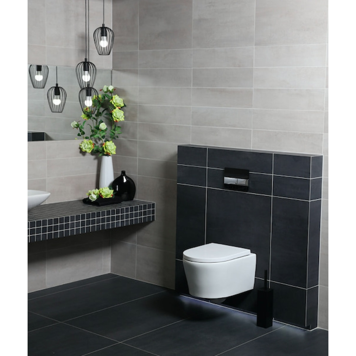 Pack WC sans bride SAT, fixations invisibles + Abattant softclose + Bâti support Geberit UP100 + Plaque + Douchette Grohe