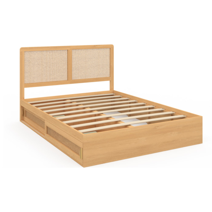 Lit Eve 140x190cm cannage et tiroirs coulissants