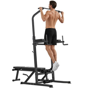 HOMCOM Estación de Musculación Torre de Entrenamiento Altura Ajustable con Barra de Dominadas y Banco Plegable para Fitness en Casa Gimnasio Carga 150 kg 99x178x230 cm Negro
