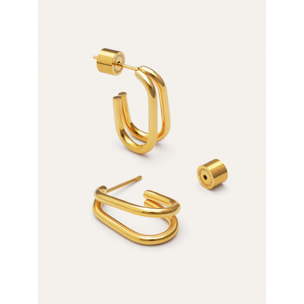 Pendientes Aro Mini Doble Bossa Acero Baño Oro