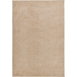 BLOOM - Tapis poils ras motif feuille en relief - Beige