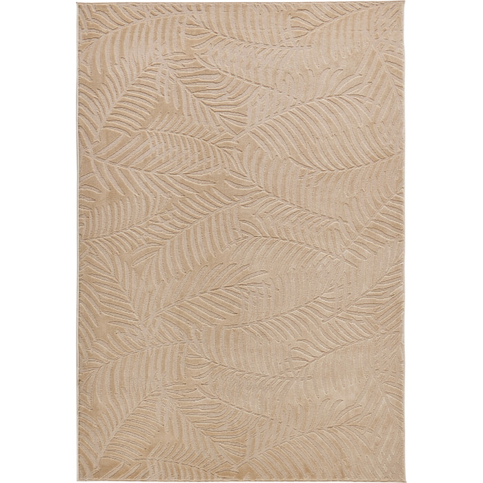 BLOOM - Tapis poils ras motif feuille en relief - Beige