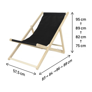 Lot de 2 transat en bois "Chilienne" - 107 x 56.5 x 81 cm - Noir