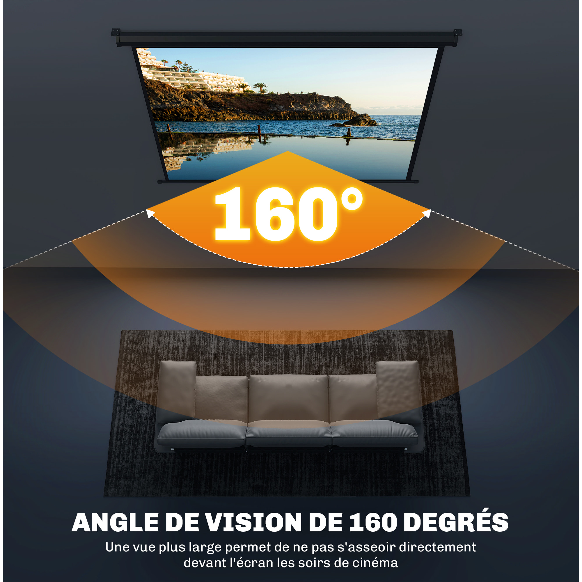 Écran de projection home-cinéma TV format 4:3 84 pouces 4K HD métal PVC noir