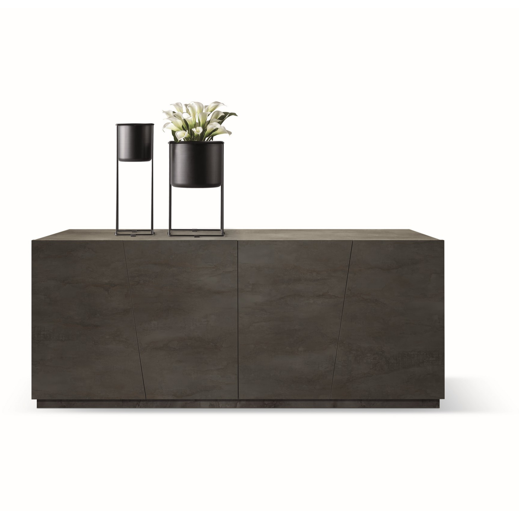 Credenza GORGONA in legno, finitura in acciaio ossidato, 180x50 cm