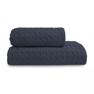Drap de douche pur coton 240 g/m² nid d'abeille marine Detente navy