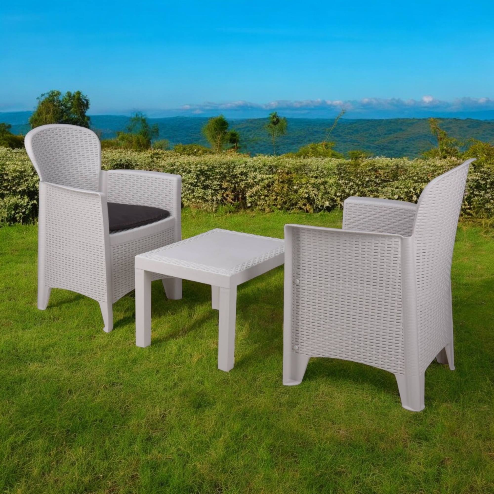 Well home - set de jardín 'akita' de mesa + 2 sillas en color blanco ideal para terrazas