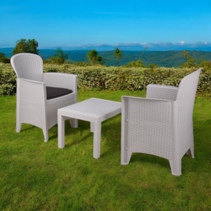 Well home - set de jardín 'akita' de mesa + 2 sillas en color blanco ideal para terrazas