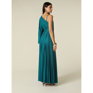 Oltre - Vestido asimétrico plisado en jersey lurex - Petrol Blue