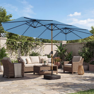Parasol de jardin double XXL mât métal effet bois manivelle pied à lester inclus