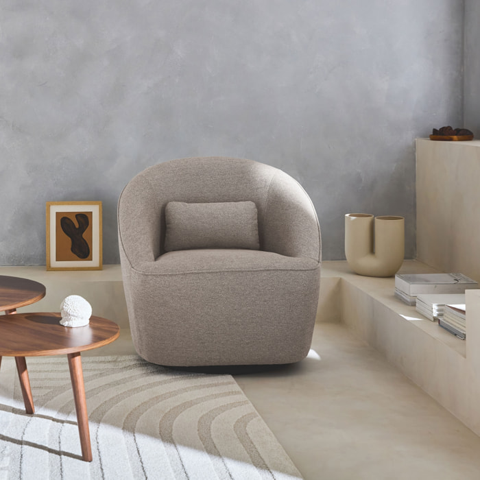 Fauteuil pivotant 360° en tissu grège. avec coussin LANA L 80 x P 73 x H77cm