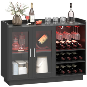 Mueble de Bar, Armario Buffet para Vinos con Luces LED RGB y Botellero para 12 Botellas, Aparador de Cocina con Estante Ajustable y Puertas de Cierre Suave, para Comedor, Salón, Negro