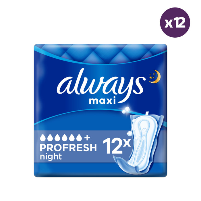 12x12 Serviettes Hygiéniques Always Profresh Maxi Night