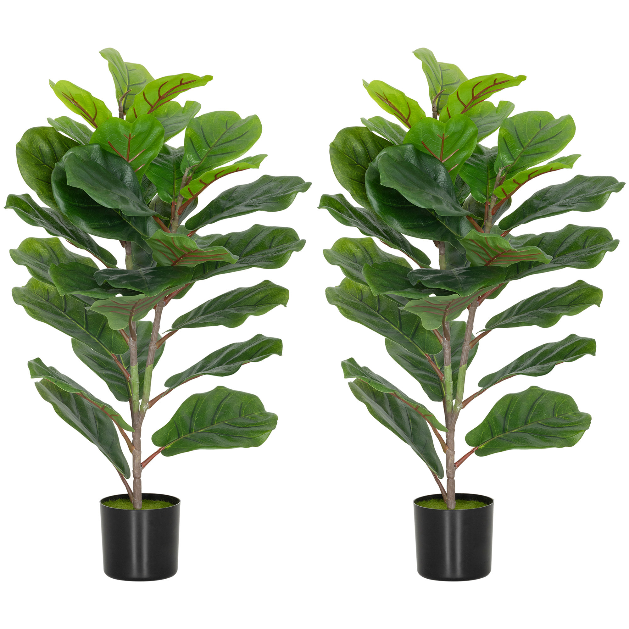 Lot de 2 plantes artificielles intérieures H.80cm figuier lyre 31 grandes feuilles pot inclus
