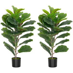 Lot de 2 plantes artificielles intérieures H.80cm figuier lyre 31 grandes feuilles pot inclus