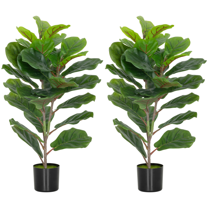 Lot de 2 plantes artificielles intérieures H.80cm figuier lyre 31 grandes feuilles pot inclus