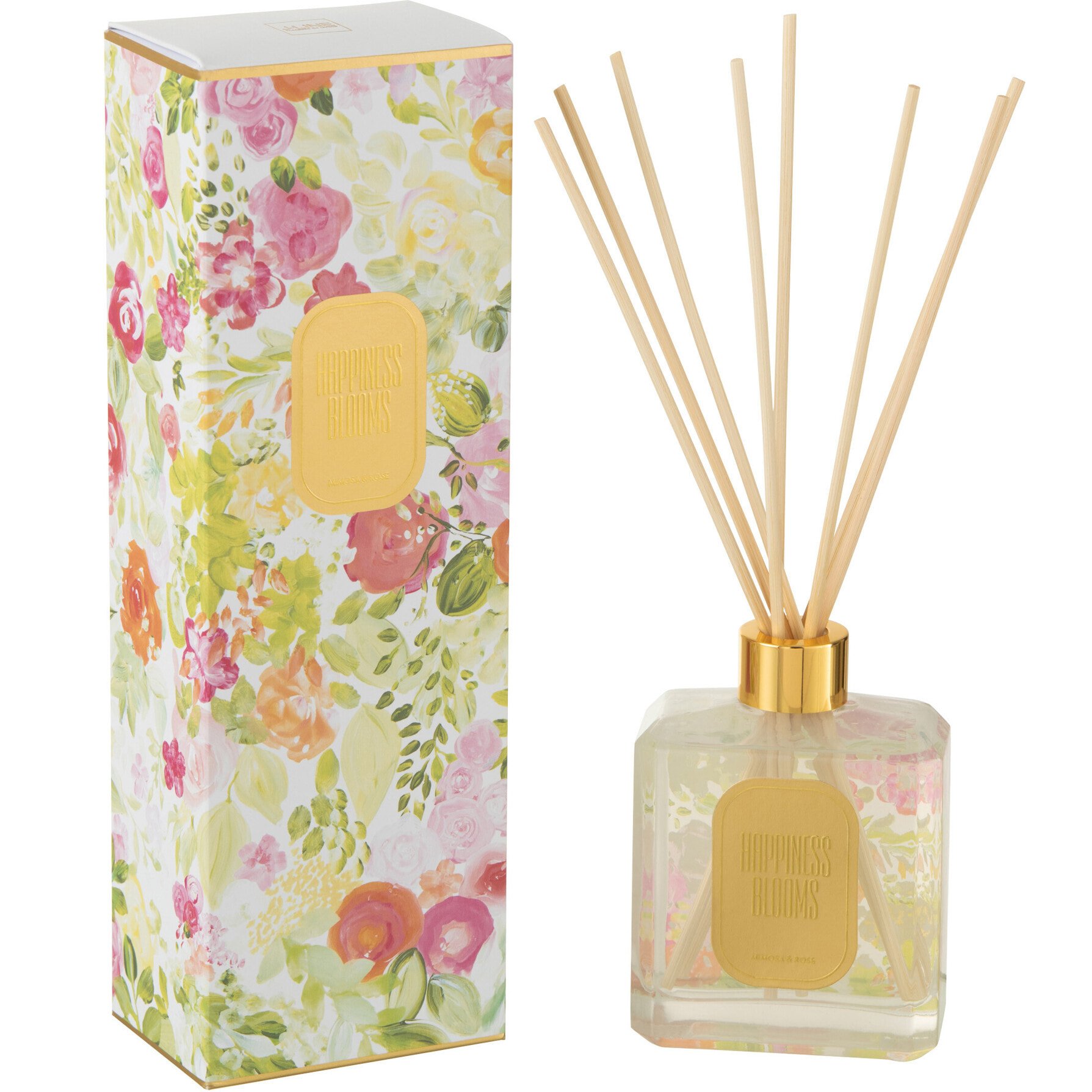 J-Line Bâtonnets parfumés - Happiness Blooms - Mimosa & Rose - verre - blanc