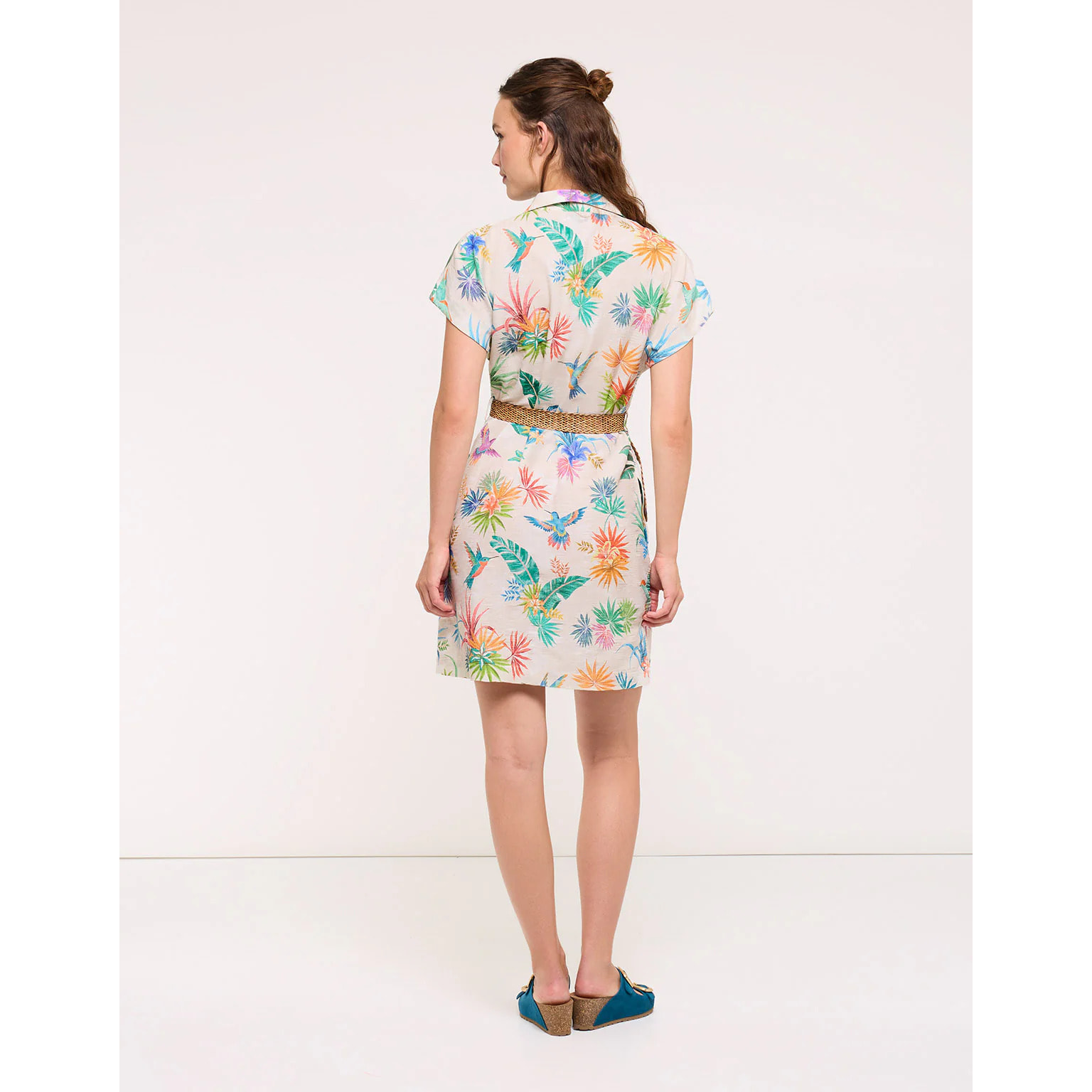 Vestido Camisero Colibríes con Cinturón - Calimea