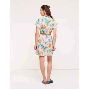 Vestido Camisero Colibríes con Cinturón - Calimea