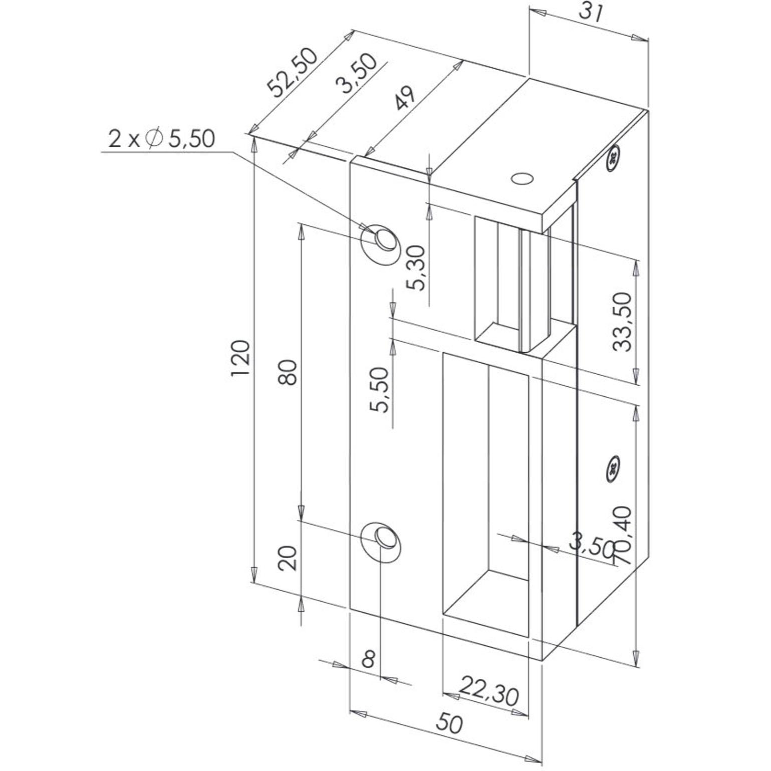 Gache electrique en applique verticale gauche serie 2120 version b 12v ac/dc