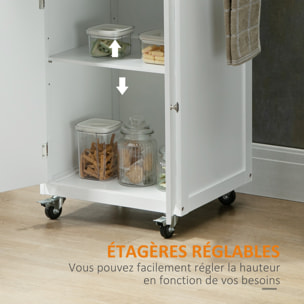 Desserte de cuisine multi-rangements 1 tiroir placard 2 portes avec étagère porte-torchons MDF blanc acier inox.