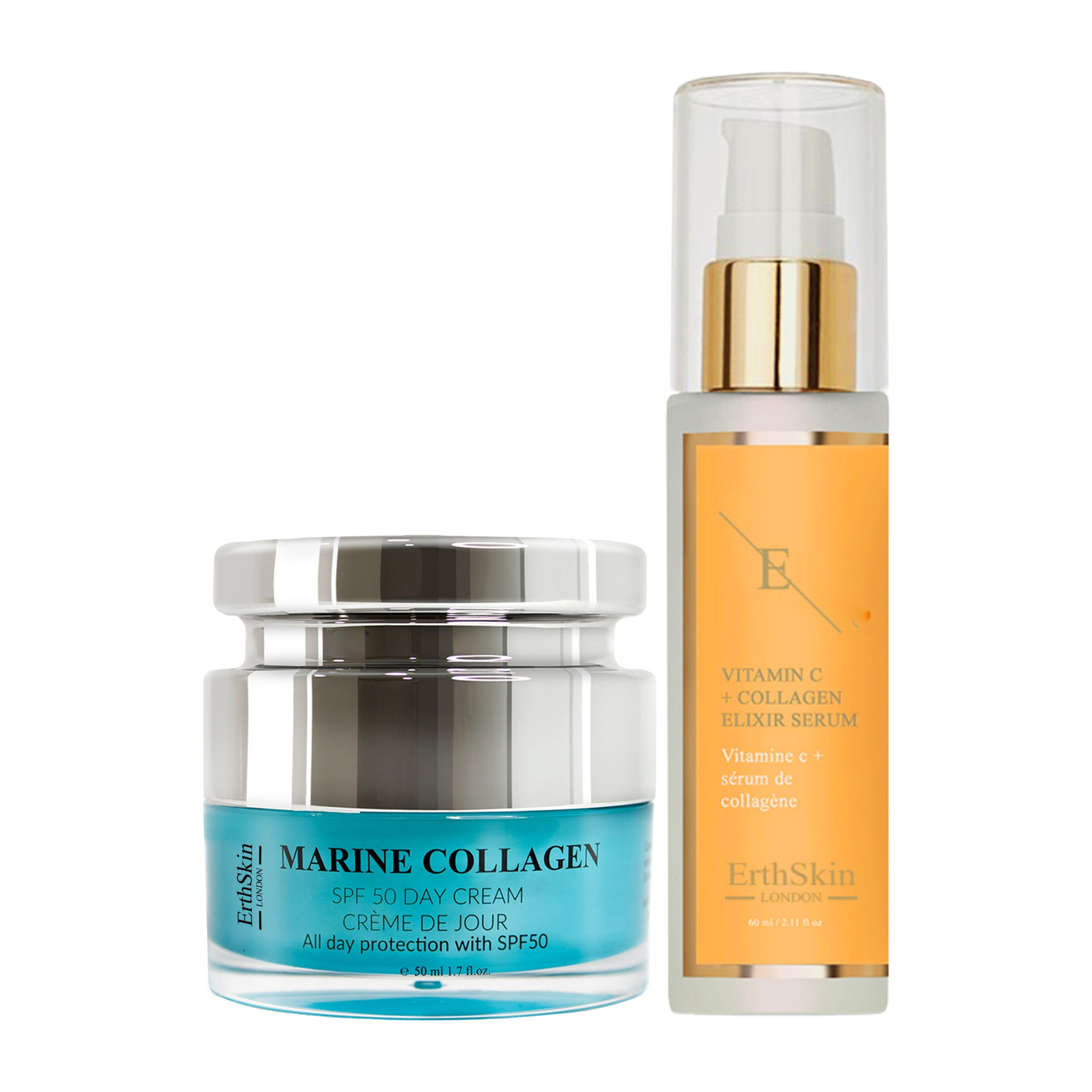 Crema de día con colágeno marino SPF50 50 ml + VITAMINA C + SERUM ELIXIR DE COLÁGENO 60 ML