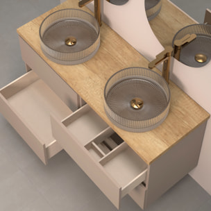 Conjunto de Baño Kub | 140 cm Visón | Cuatro Cajones | Lavabos de Cristal | No incluye Espejo | Mueble Montado | Alday