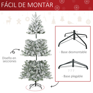 HOMCOM árbol de Navidad Nevado Artificial 150 cm con 521 Ramas PVC y PE Base Plegable y Soporte de Metal Decoración Navideña para Interiores Ø90x150 cm Verde y Blanco