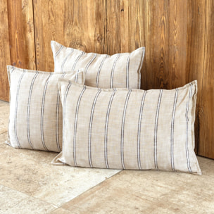 Housse de coussin 100% coton rayures rustiques LOURMARIN - Beige