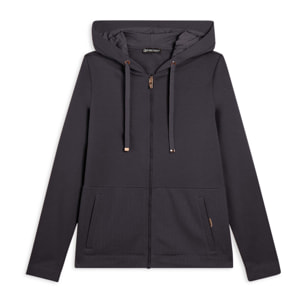 Felpa donna con cappuccio e inserti micro-trecce