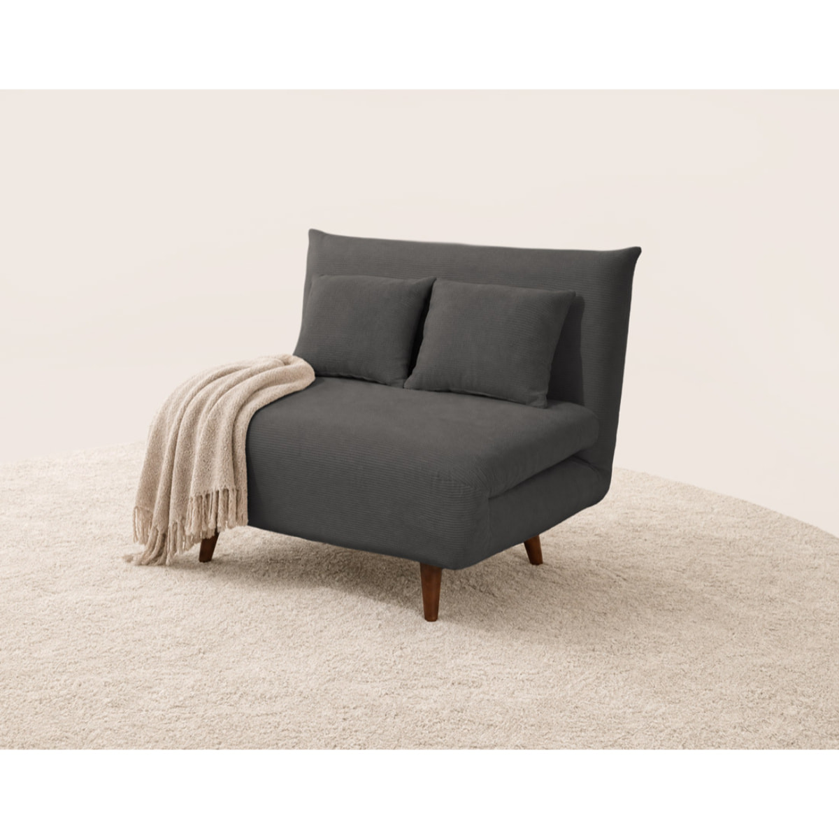 Lumi - Banquette convertible clic-clac 1 place en velours côtelé - Gris