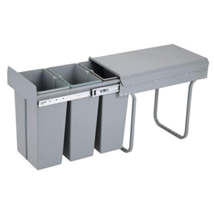 Contenedor de reciclaje para mueble de cocina, cubos de basura bajo fregadero, fijación inferior y extracción manual, cubos extraíbles, con tapa