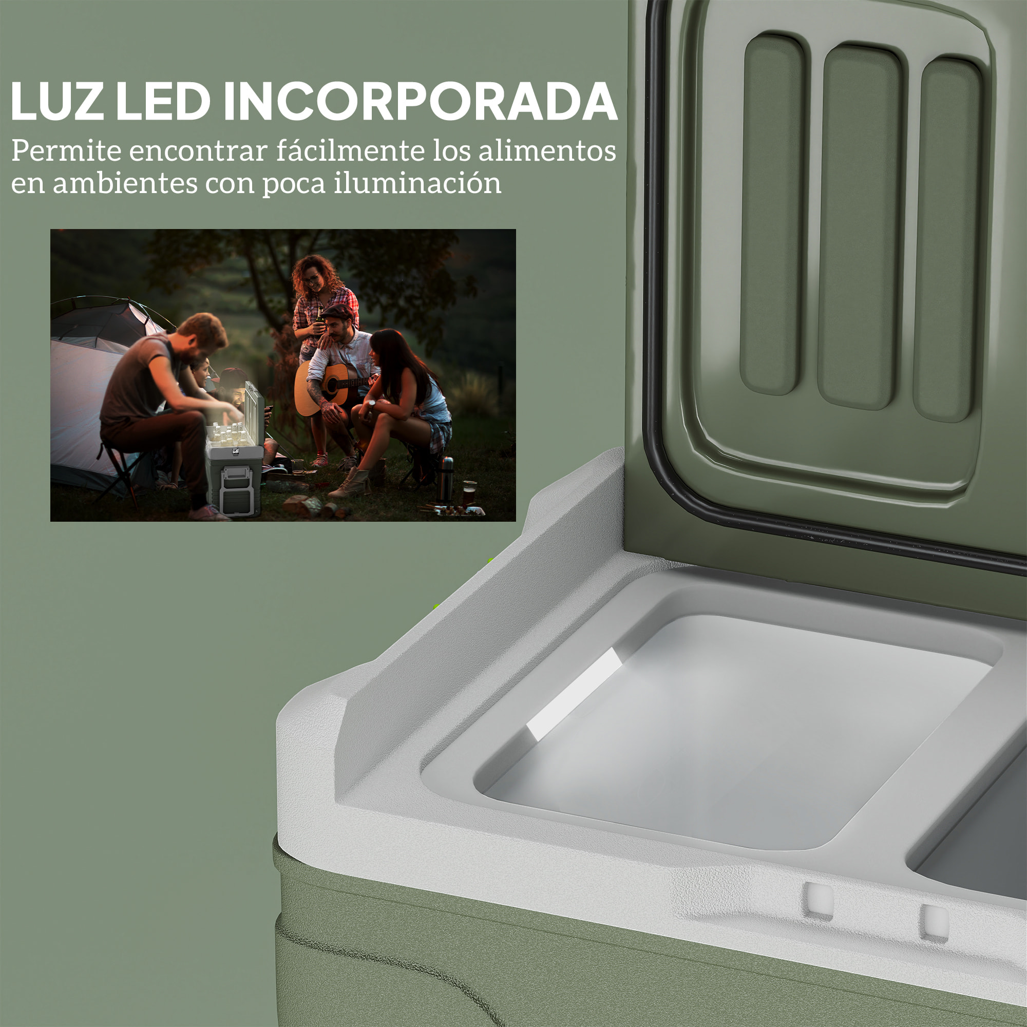 Nevera Portátil Eléctrica 45L Refrigerador de Coche -20℃ a +20 ℃ 12V/24V Mini Frigorífico con Ruedas Compresor Pantalla LED Táctil para Hogar Camping Viajes Automóvil 64,5x43,5x53 cm Verde