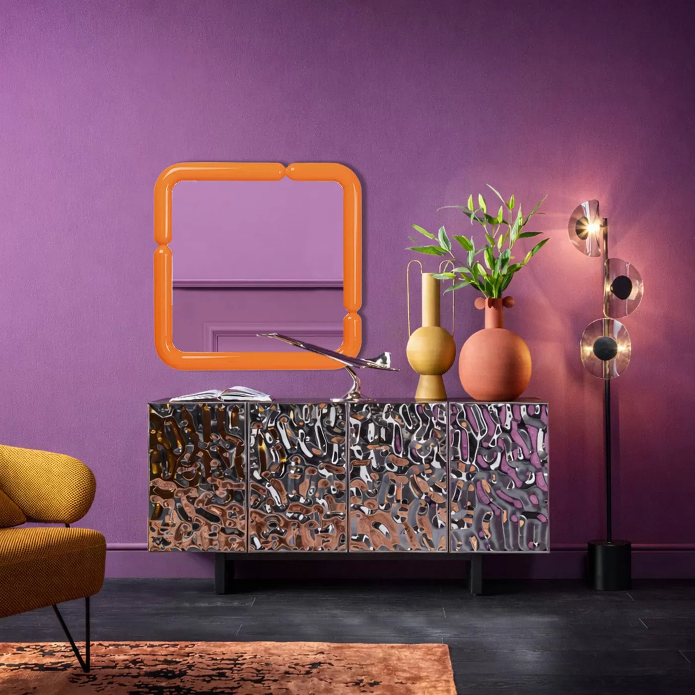 Miroir Eliano 90x90cm orange Kare Design