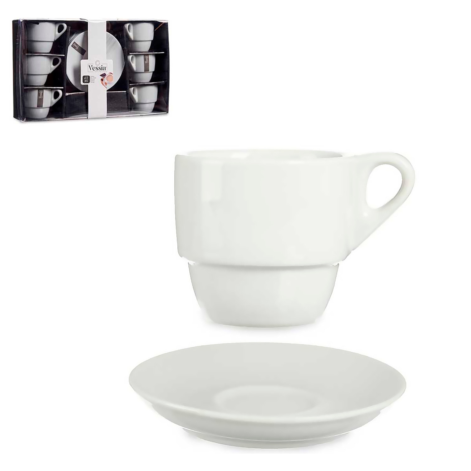 SET 6 TAZAS CAFE PORCELANA BLANCA CON PLATO 200ML