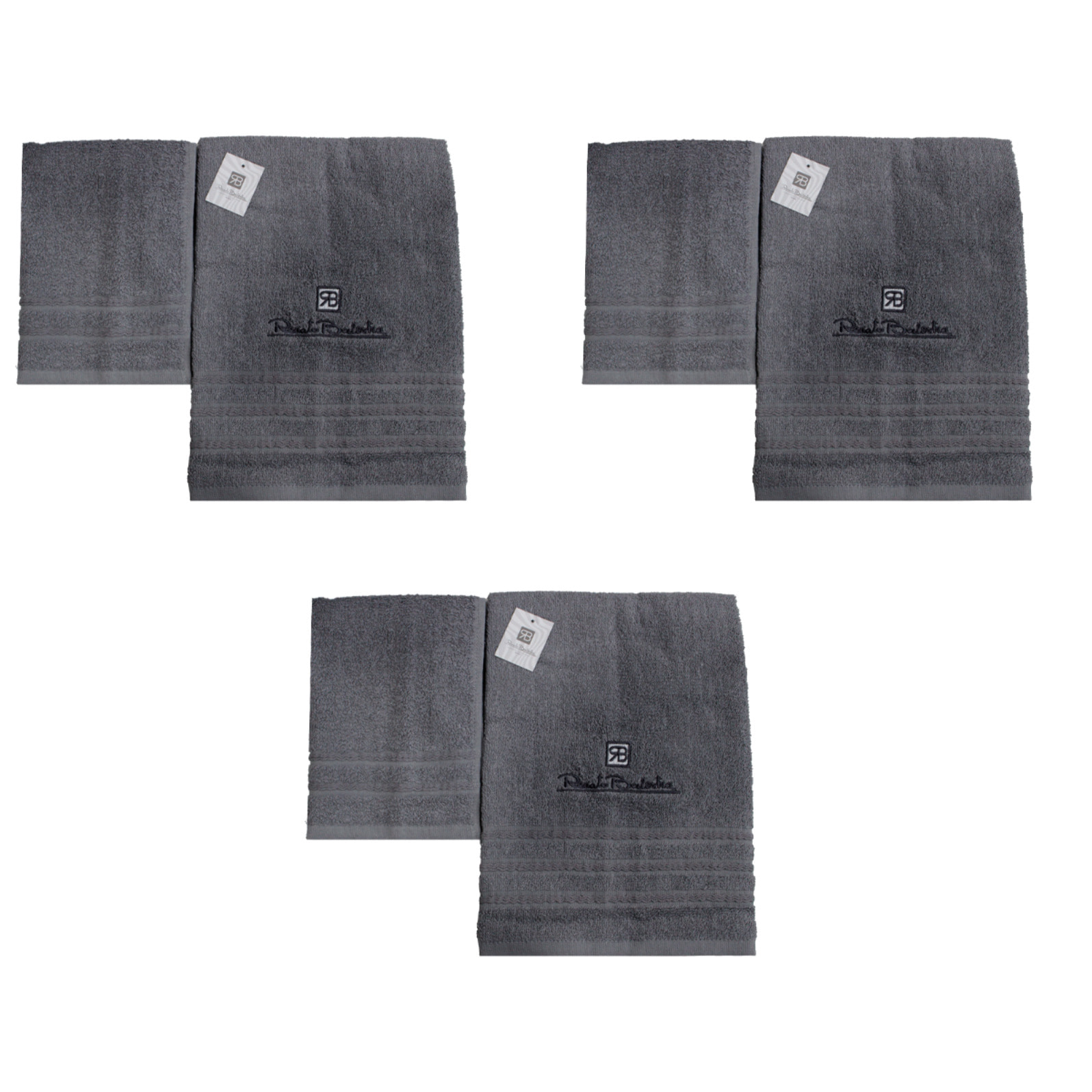 Renato Balestra 3 Set di 2 Asciugamani da bagno (1 viso e 1 bidet) Grigio Scuro