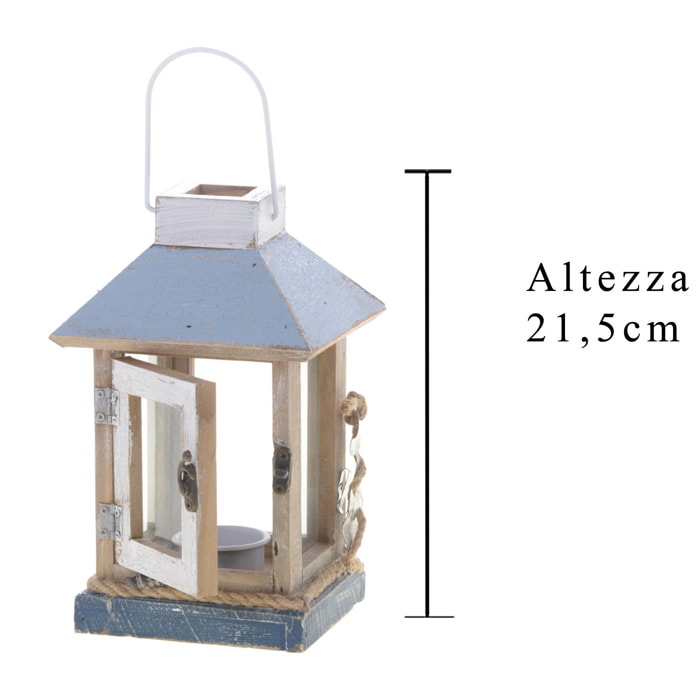 Lanterna. Altezza 21,5 Cm - Pezzi 1 - 13X21,5X13cm - Colore: Blu - Bianchi Dino - Marina Lanterne E P/Candele