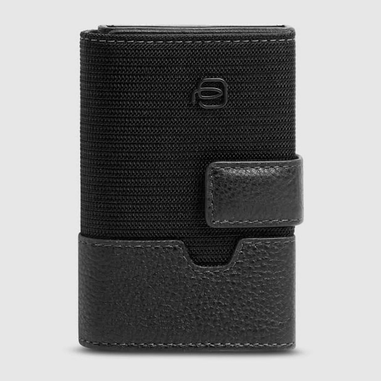 Piquadro Portacarte automatico in pelle e in tessuto riciclato, schermato con protezione RFID