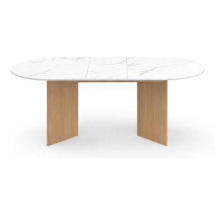 Table à manger extensible Gabin effet marbre blanc et pieds design 160-200cm